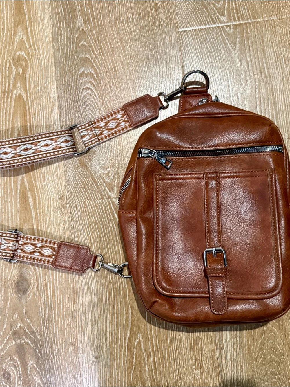 Brown Leather Crossbody Mini Sling Diaper Bag- Unbranded